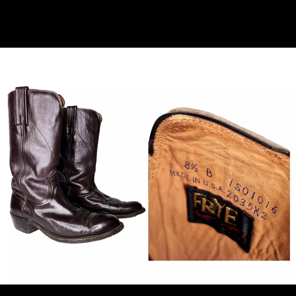Vintage 70's FRYE BLACK LABEL Boots Men's Brown Leather USA Western Size 8.5 B